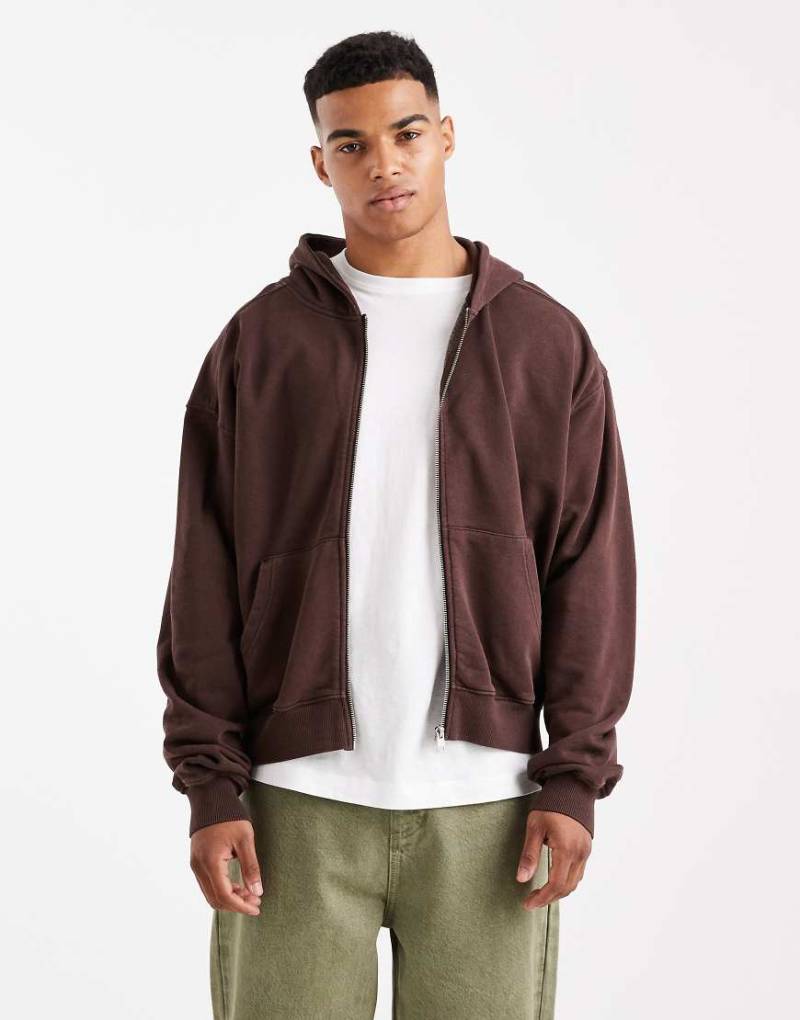 Cotton On - Cropped-Kapuzenjacke in eichenbrauner Waschung mit Reißverschluss-Brown von Cotton:On