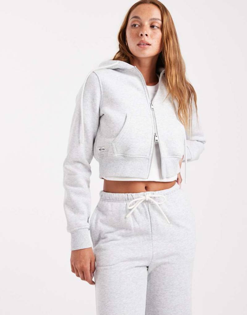 Cotton On - Cropped-Kapuzenjacke sanft meliertem Grau mit durchgehendem Reißverschluss, Kombiteil von Cotton On