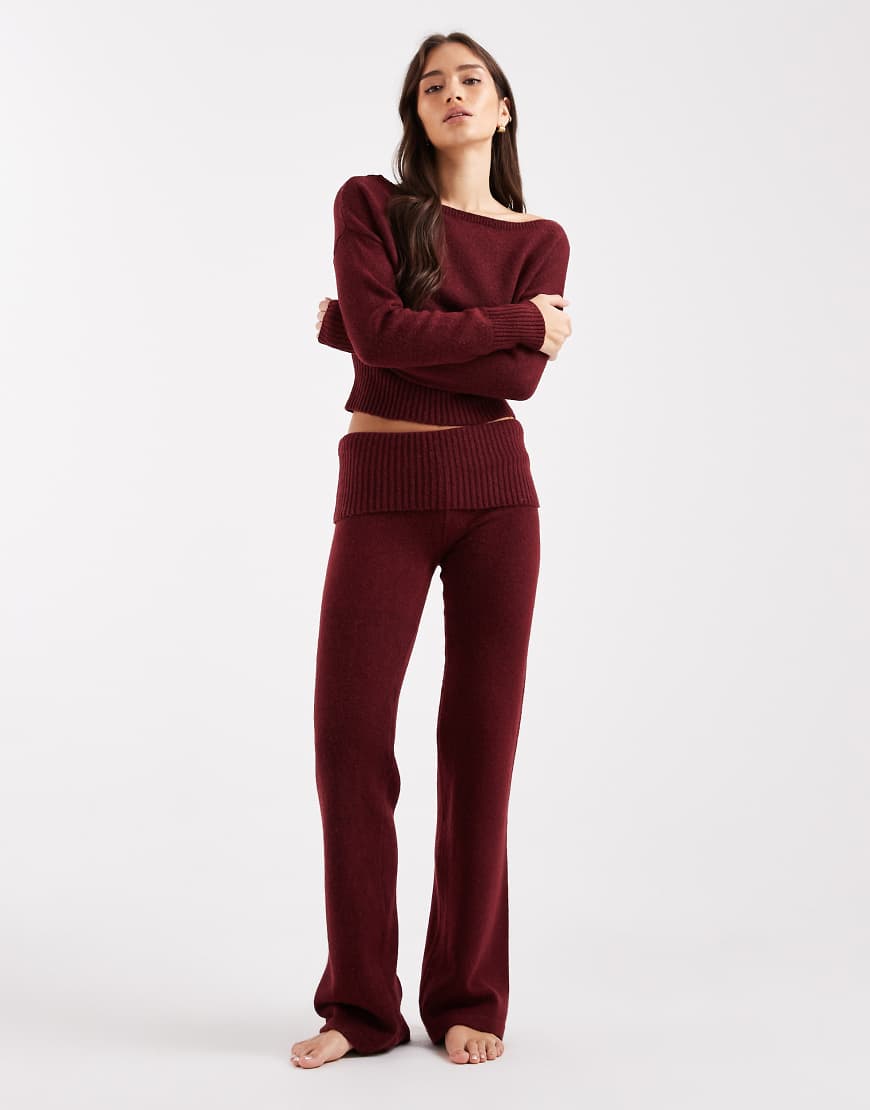 Cotton On - Flauschige Lounge-Hose in Burnt Apple mit umgeschlagenem Bund-Rot von Cotton On