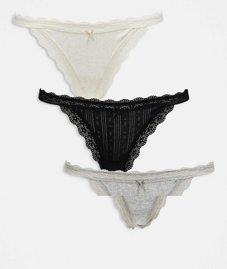 Cotton On - G-Strings in Schwarz, Grau und Buttertoffee im Multipack-Bunt von Cotton On