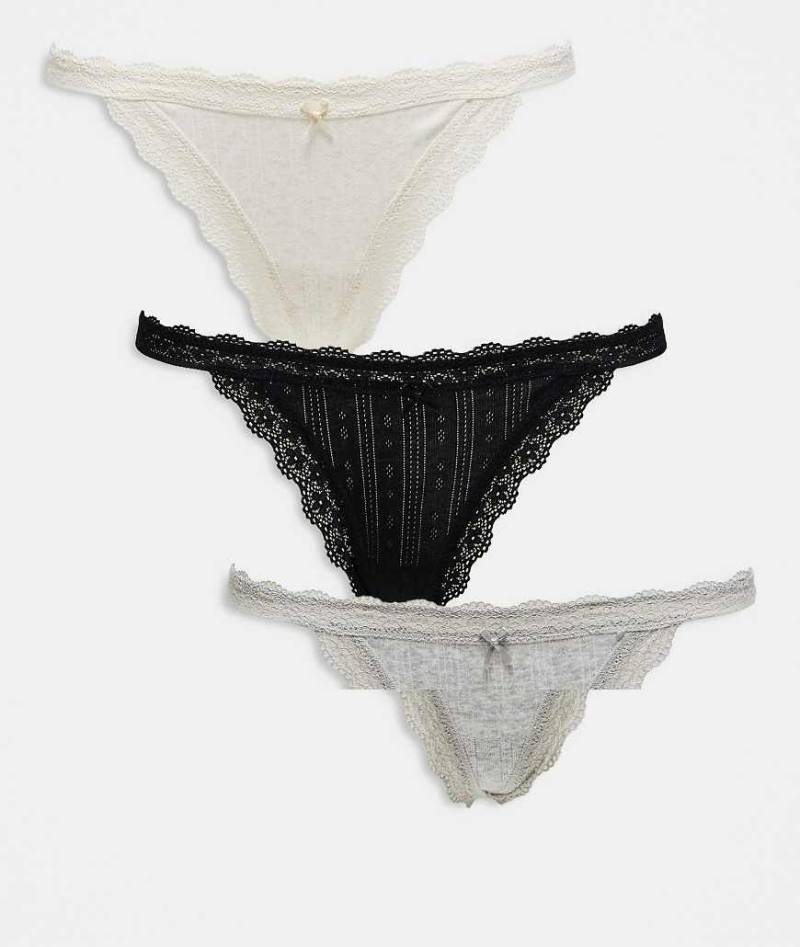 Cotton On - G-Strings in Schwarz, Grau und Buttertoffee im Multipack-Bunt von Cotton On