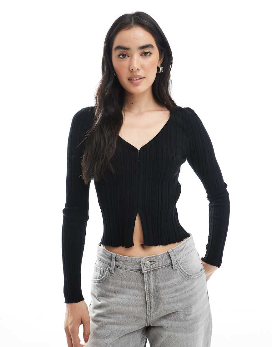 Cotton On - Gerippte Cropped-Strickjacke in Schwarz von Cotton On
