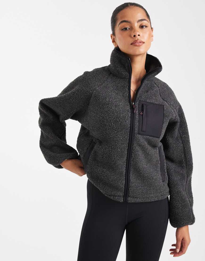 Cotton On - Jacke aus Sherpa-Fleece in meliertem Anthrazit-Grau von Cotton On