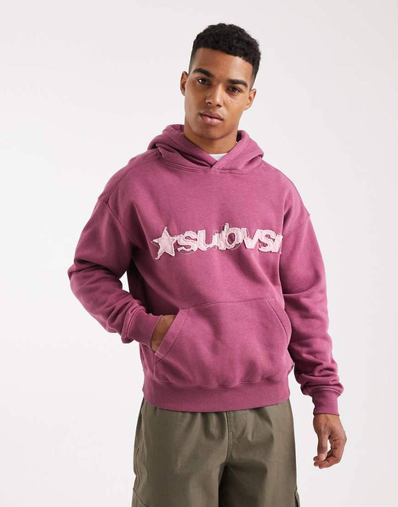 Cotton On - Kastiger Kapuzenpullover in Heiderose mit Grafik-Rosa von Cotton On