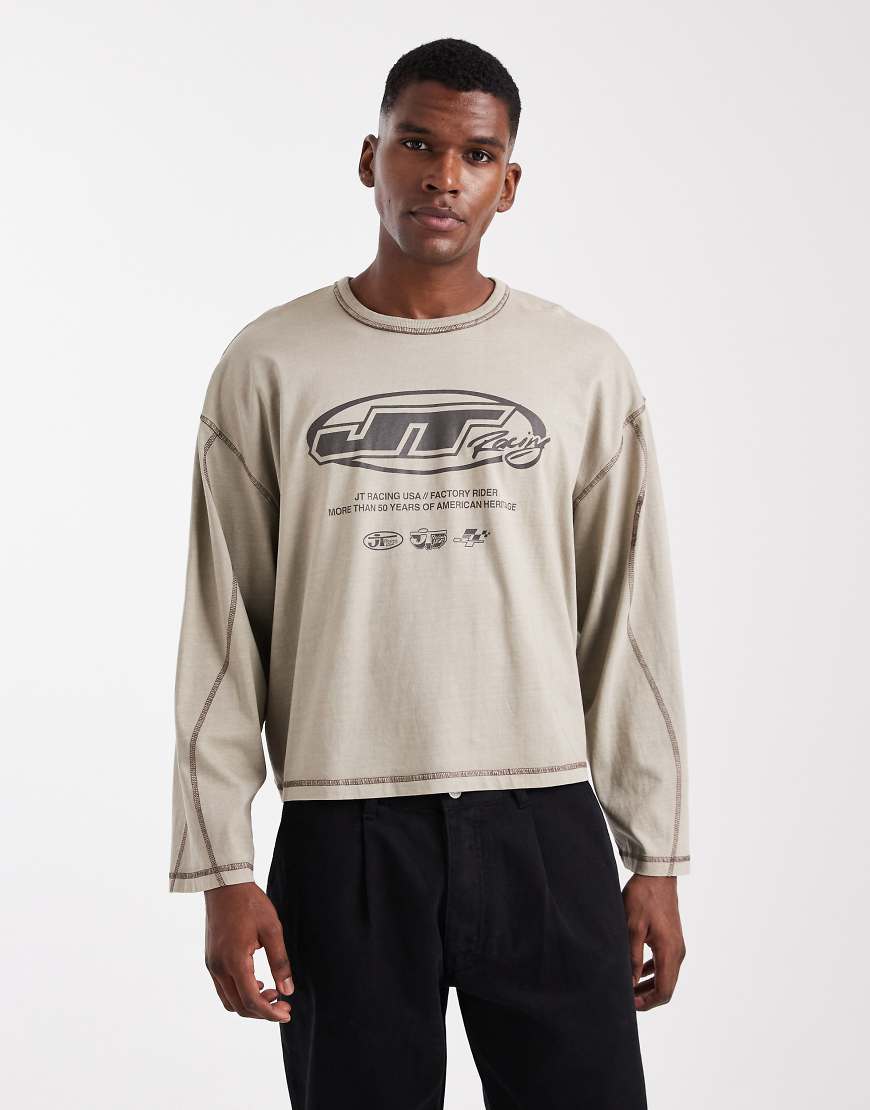 Cotton On - Langärmliges Cropped-T-Shirt in Wollweiß mit Grafik von Cotton On