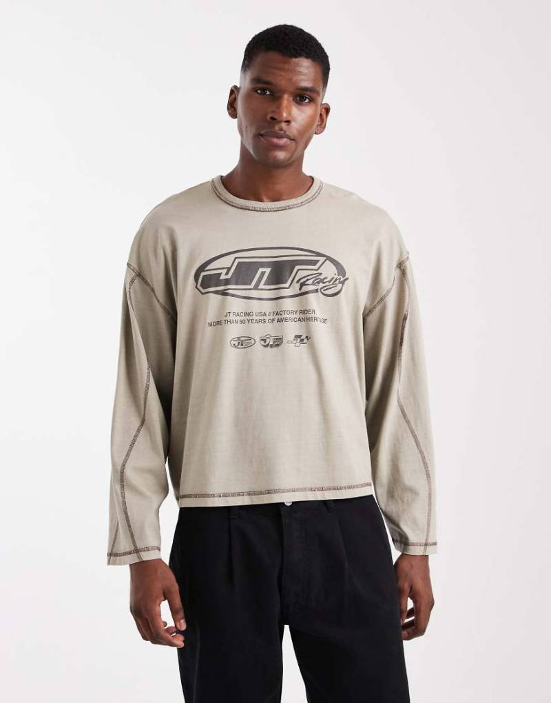 Cotton On - Langärmliges Cropped-T-Shirt in Wollweiß mit Grafik von Cotton On