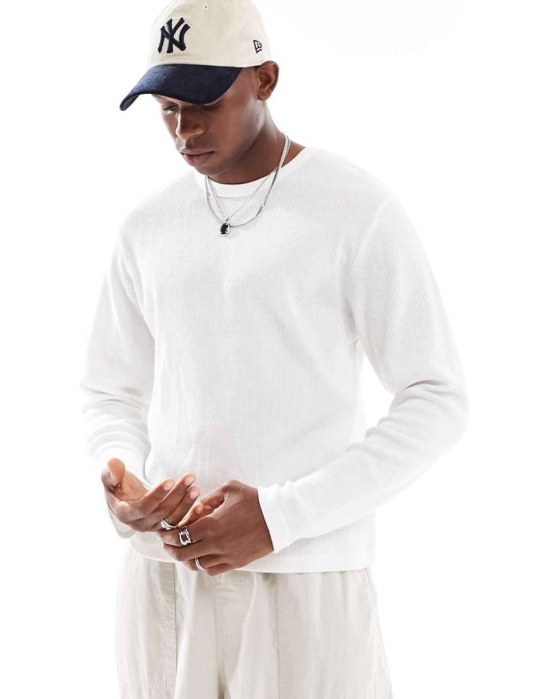 Cotton On - Langärmliges T-Shirt in Weiß mit Waffelstruktur von Cotton On