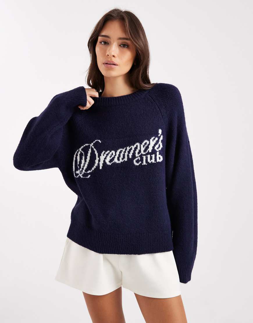 Cotton On - Lounge-Strickpullover in Marineblau mit „Dreamer's"-Schriftzug von Cotton On