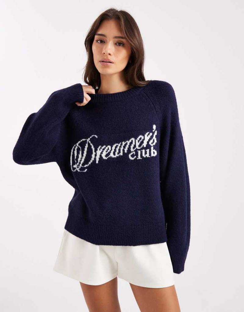 Cotton On - Lounge-Strickpullover in Marineblau mit „Dreamer's"-Schriftzug von Cotton On