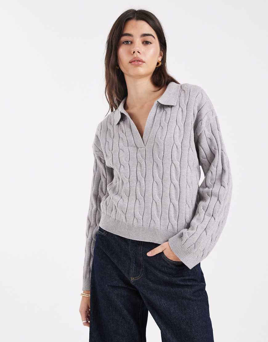 Cotton On - Luxe - Sweatshirt in Grau meliert mit Kragen von Cotton On