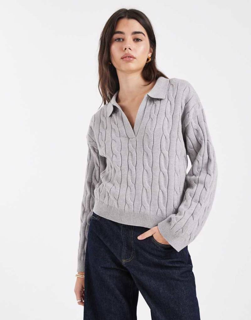 Cotton On - Luxe - Sweatshirt in Grau meliert mit Kragen von Cotton On