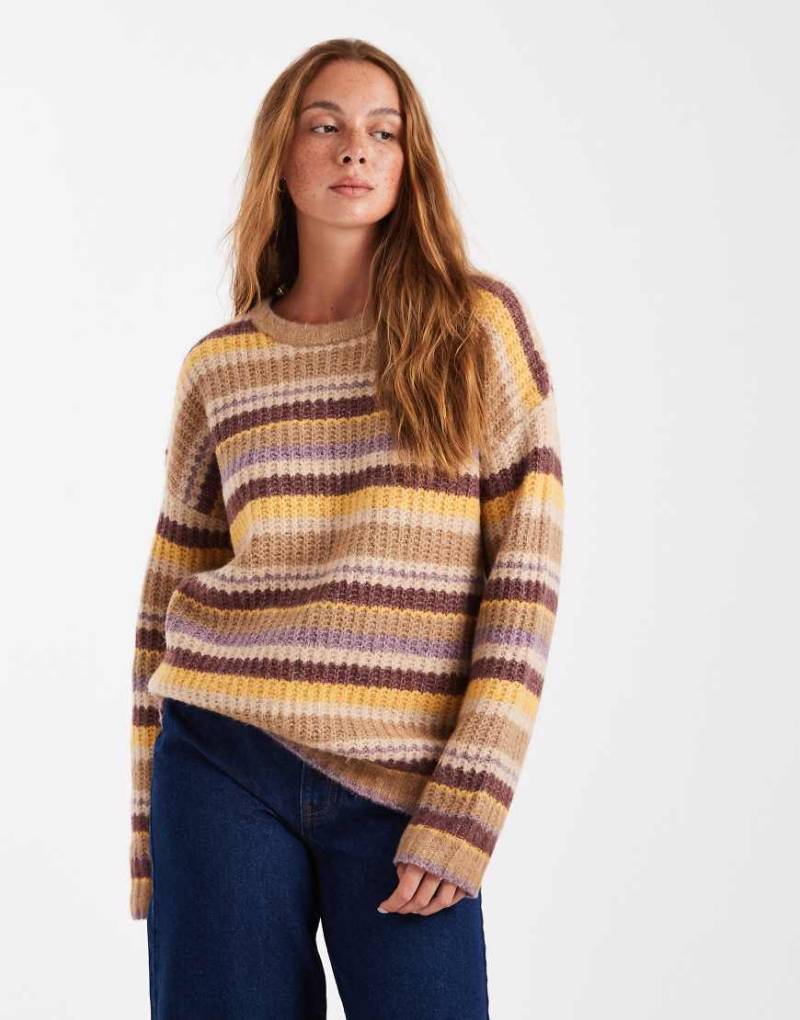 Cotton On - Luxe - Sweatshirt in gestreiftem Senfgelb mit Rundhalsausschnitt von Cotton On