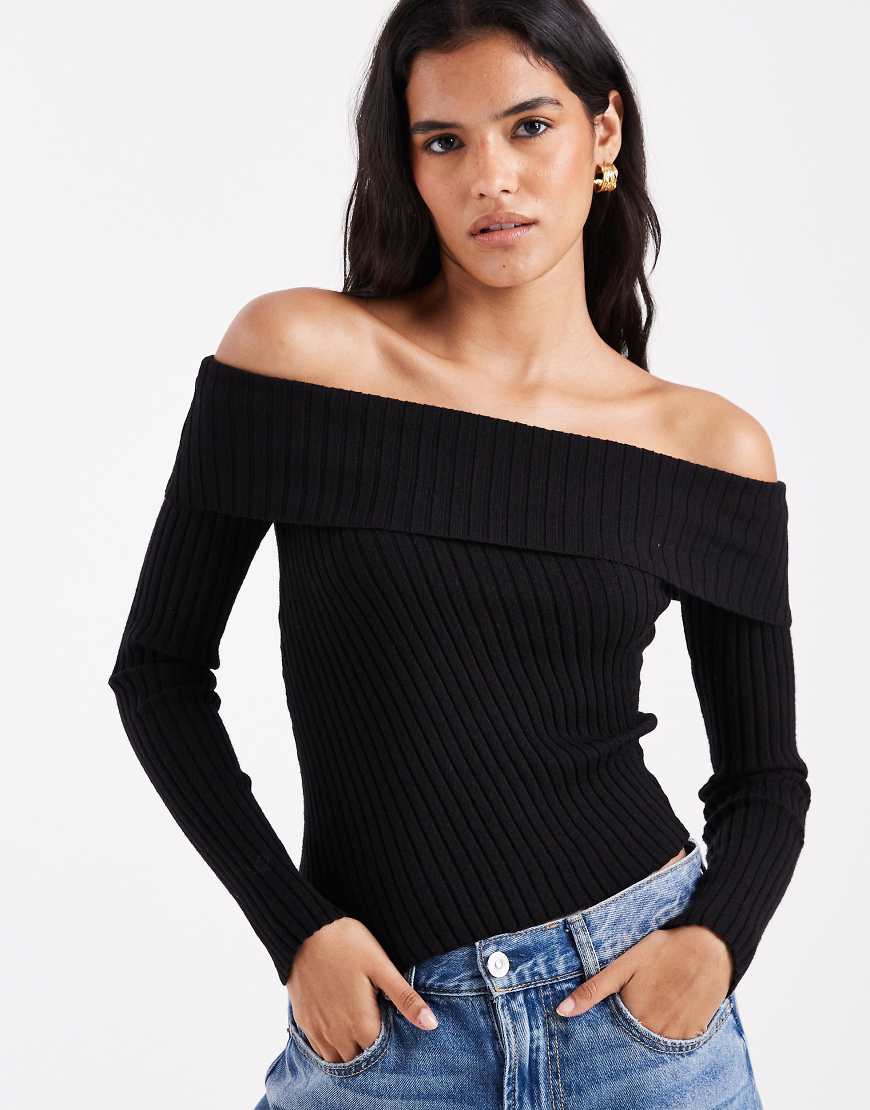 Cotton On - Luxuriöser, schulterfreier Strickpullover in Schwarz von Cotton:On