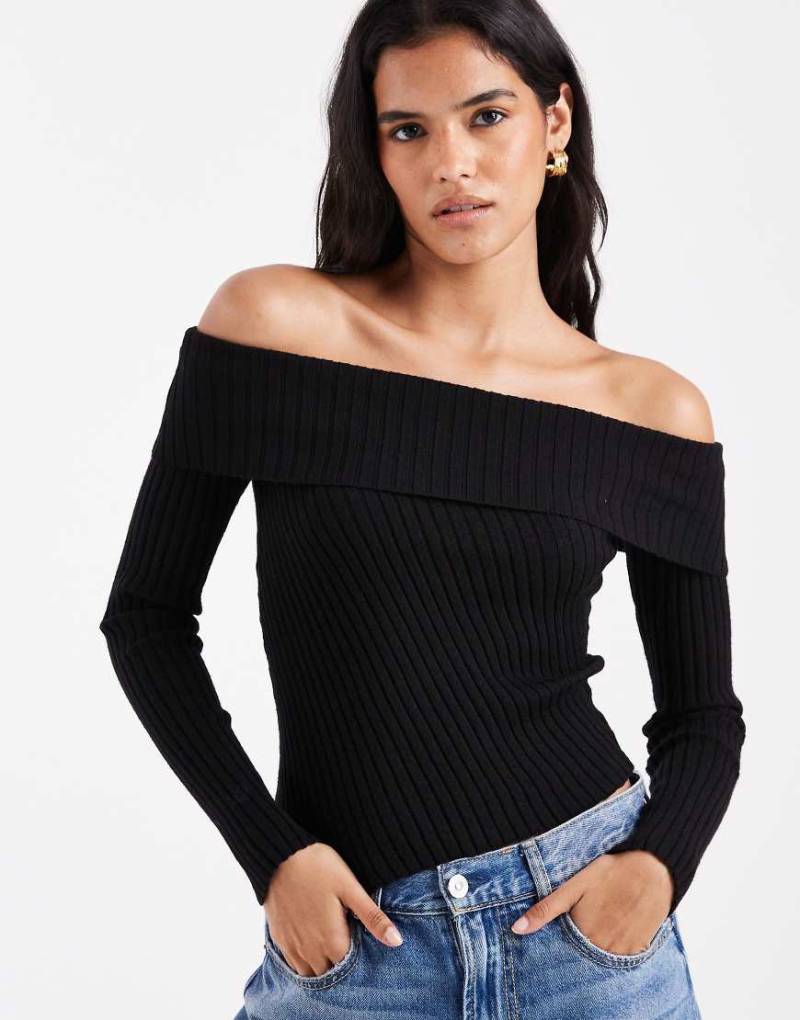 Cotton On - Luxuriöser, schulterfreier Strickpullover in Schwarz von Cotton:On