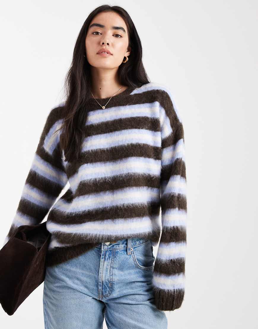 Cotton On - Luxuriöses Sweatshirt in gestreiftem Grau mit Rundhalsausschnitt-Bunt von Cotton On