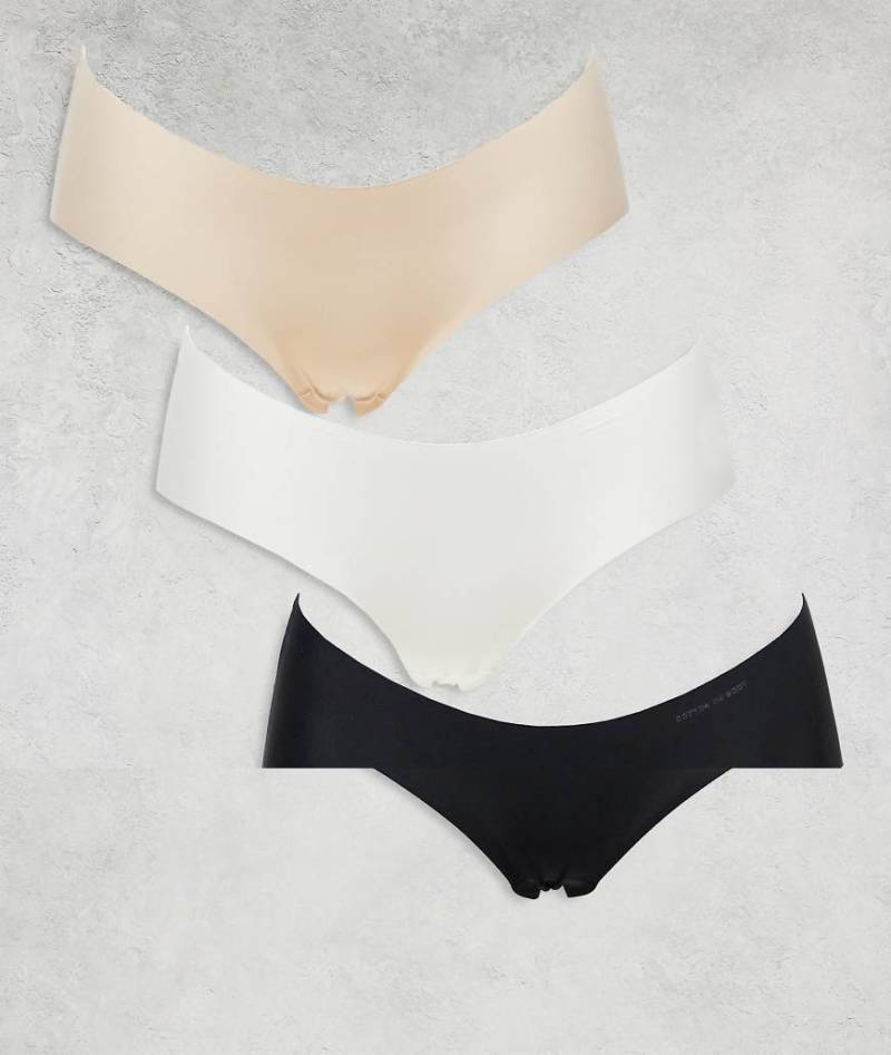 Cotton On - Nahtlose Slips mit Spitze im Multipack in Schwarz, Frappé und Creme-Bunt von Cotton On