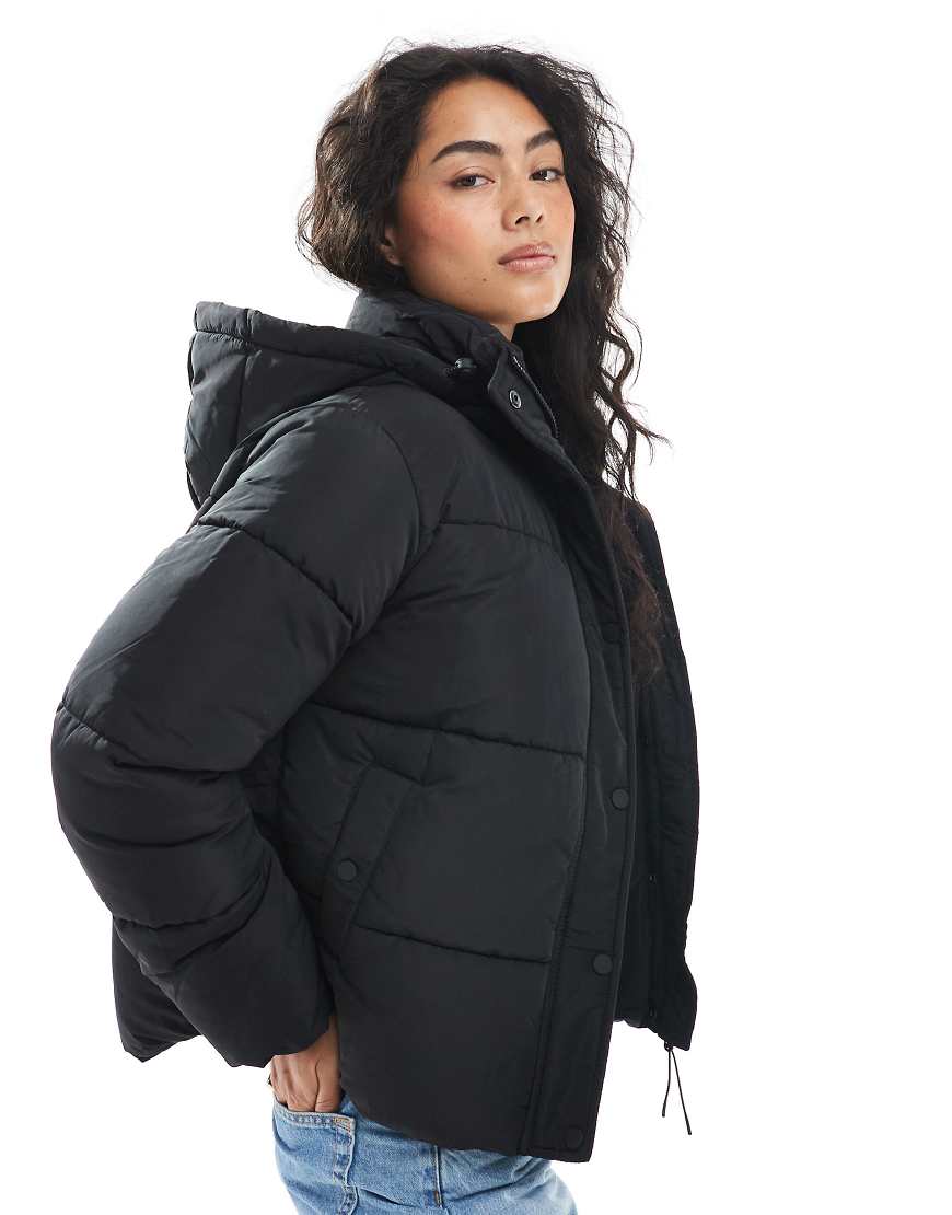 Cotton On - Pufferjacke in Schwarz mit abnehmbarer Kapuze von Cotton:On