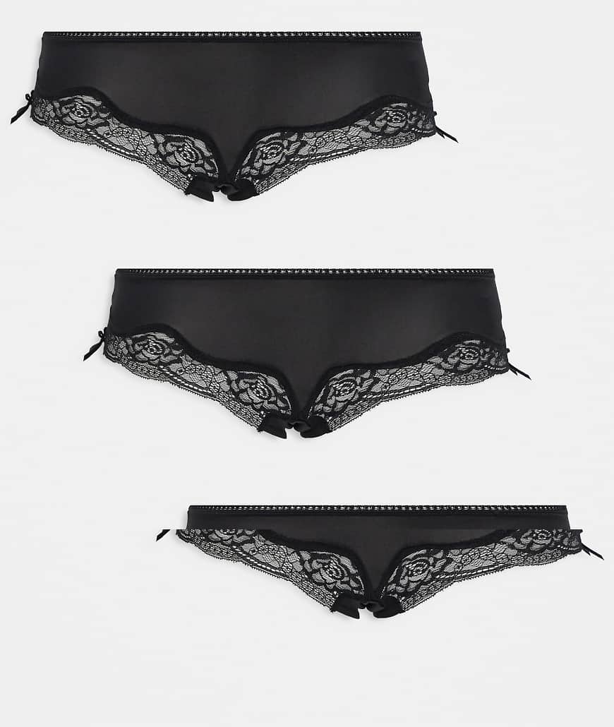 Cotton On - Sabrina - 3er-Pack Boyleg-Slips in Schwarz mit Spitze von Cotton On
