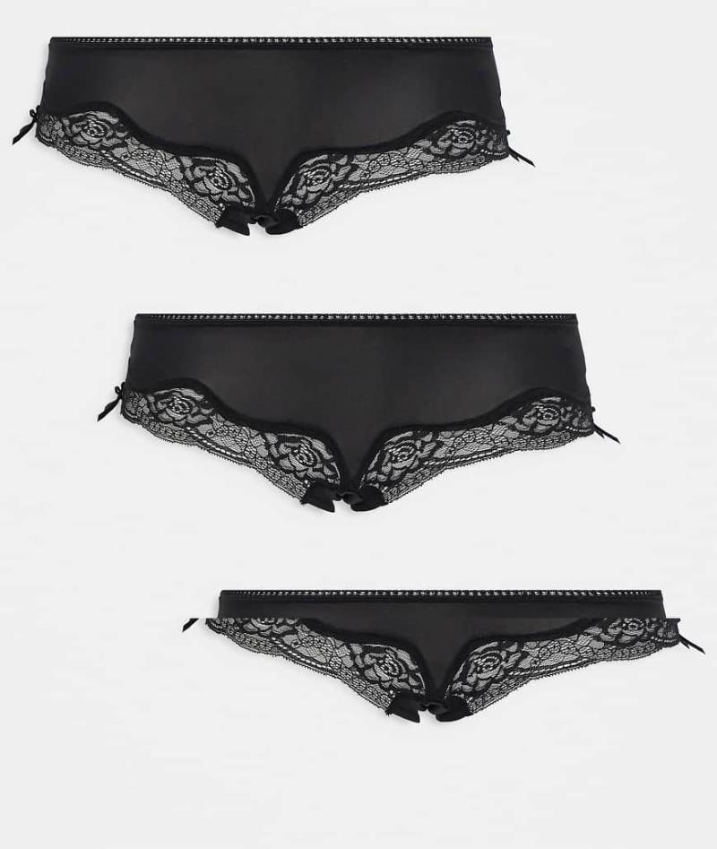 Cotton On - Sabrina - 3er-Pack Boyleg-Slips in Schwarz mit Spitze von Cotton On