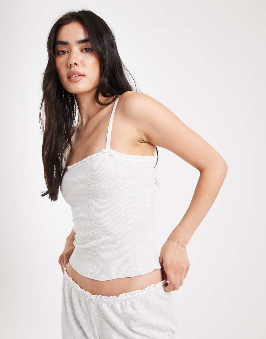 Cotton On - Sleep - Waffel-Camisole-Oberteil in meliertem Hellgrau mit eckigem Ausschnitt, Kombiteil von Cotton:On