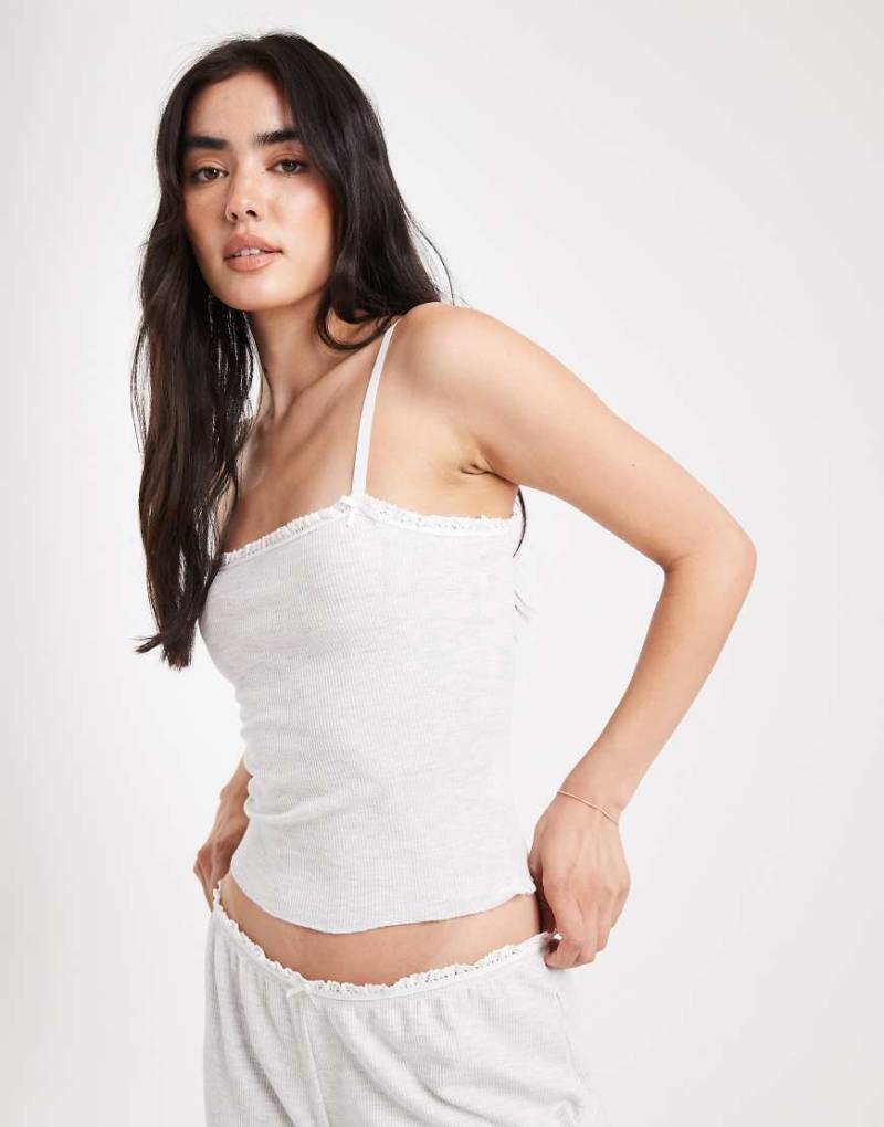 Cotton On - Sleep - Waffel-Camisole-Oberteil in meliertem Hellgrau mit eckigem Ausschnitt, Kombiteil von Cotton:On