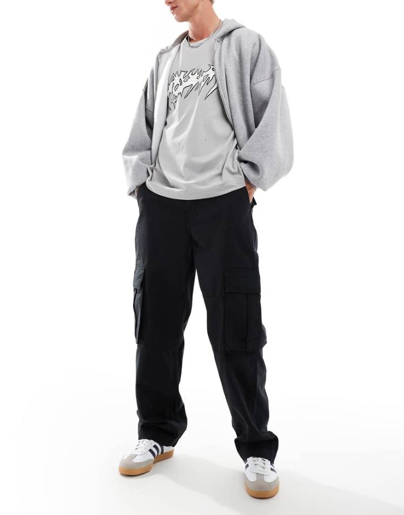 Cotton On - Weite Utility-Hose aus schwarzem Ripstop mit Taschen von Cotton On