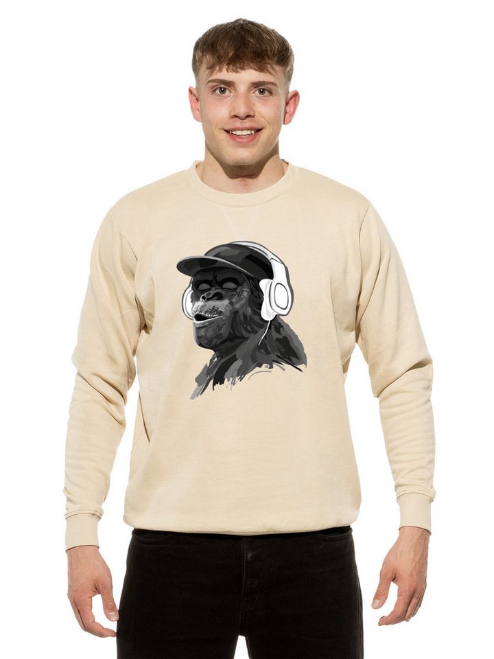 Cotton Prime® Sweatshirt Pullover mit Print, Monkey mit Kopfhörer mit weichem Innenfleece von Cotton Prime®
