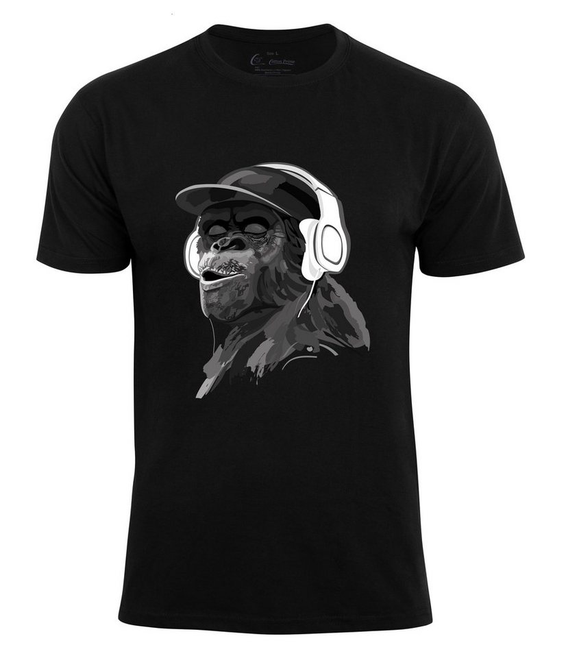 Cotton Prime® T-Shirt mit Affenmotiv - Monkey mit DJ-Kopfhörer von Cotton Prime®