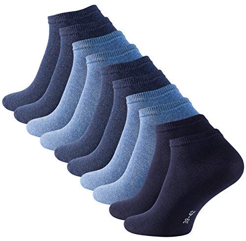 10 Paar COTTON-Essentials Sneaker Socken, Baumwolle, blautöne, Gr. 47-50 von Cotton Prime