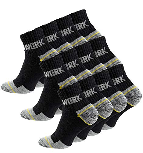 12 Paar Herren Kurzschaft-Arbeitssocken - Robuste Atmungsaktive Work Socks - Berufssocken, Gr. 43-46 von Cotton Prime