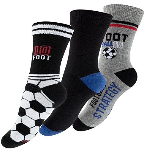 6 Paar Jungen Socken "Fußball", Baumwoll Kindersocken mit Motiv , Mehrfarbig - 27-30 von Cotton Prime