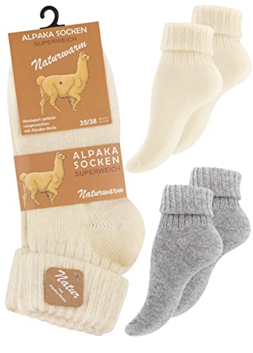 Alpaka Socken, Wollsocken, Wintersocken für Damen & Herren, 2 Paar - Warme Haussocken, Kuschelsocken, ecru/hellgrau (Umschlag), Gr. 39-42 von Cotton Prime