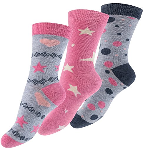 Cotton Prime 12 Paar Bunte Mädchen Socken Star`s & Dot`s, Kinderstrümpfe mit Punkte und Sterne von Cotton Prime