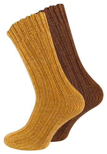 Cotton Prime 2 Paar Alpaka Socken, Wollsocken mit warmer Alpakawolle für Damen und Herren, goldgelb/braun, Gr. 43-46 von Cotton Prime