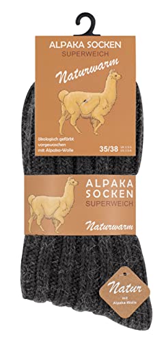 Cotton Prime 2 Paar Alpaka Socken, Wollsocken mit warmer Alpakawolle für Damen und Herren, grau, Gr. 43-46 von Cotton Prime