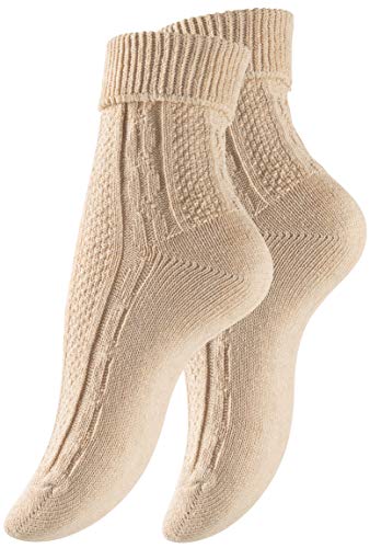 Cotton Prime 2 Paar Damen Trachtensocken mit Umschlag und Zopfmuster, Umschlag-Söckchen mit Baumwolle von Cotton Prime