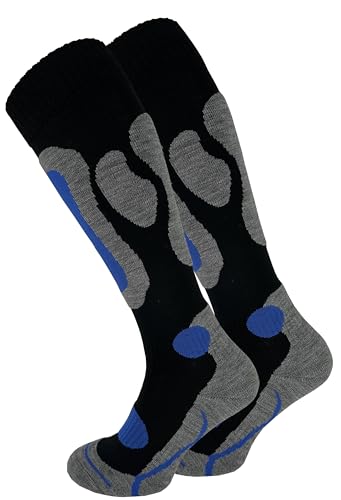 Cotton Prime 2 Paar Skisocken für Damen & Herren - Warme Ski Socken, Thermo Winterstrümpfe mit Polsterung, Kniestrümpfe, Skistrümpfe für Winter, Snowboarding, schwarz/blau, Gr. 35-38 von Cotton Prime