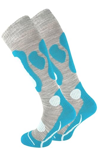 Cotton Prime 2 Paar Skisocken für Damen & Herren - Warme Ski Socken, Thermo Winterstrümpfe mit Polsterung, Kniestrümpfe, Skistrümpfe für Winter, Snowboarding, türkis, Gr. 35-38 von Cotton Prime