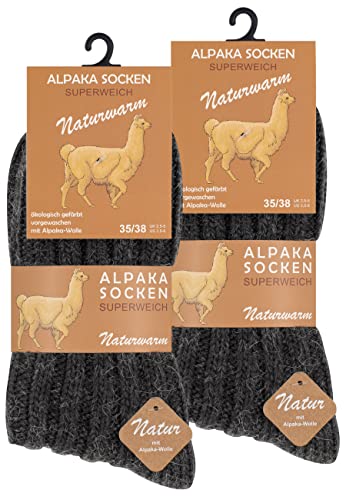 Cotton Prime 4 Paar Alpaka Socken, Wollsocken mit warmer Alpakawolle für Damen und Herren, grau, Gr. 43-46 von Cotton Prime