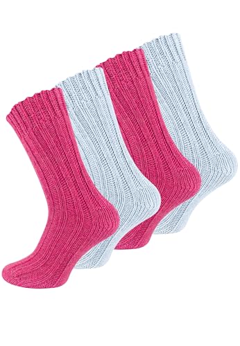 Cotton Prime 4 Paar Alpaka Socken, Wollsocken mit warmer Alpakawolle für Damen und Herren, pink/hellblau, Gr. 39-42 von Cotton Prime