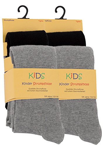 Cotton Prime 4er Set Kinder Strumpfhosen, Baumwolle, Mädchen und Jungen Strumpfhose, schwarz-grau, Gr.110/116 von Cotton Prime