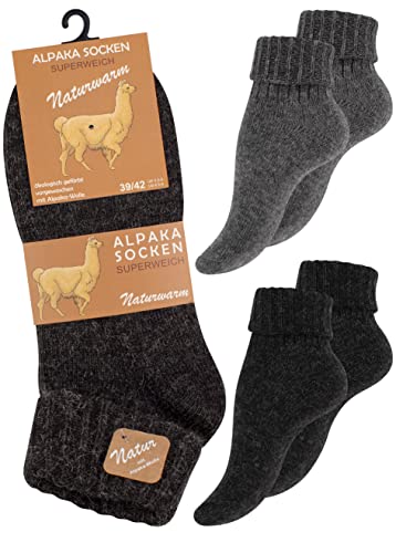 Cotton Prime Alpaka Socken, Wollsocken, Wintersocken für Damen & Herren, 2 Paar - Warme Haussocken, Kuschelsocken, anthrazit/grau (Umschlag), Gr. 35-38 von Cotton Prime