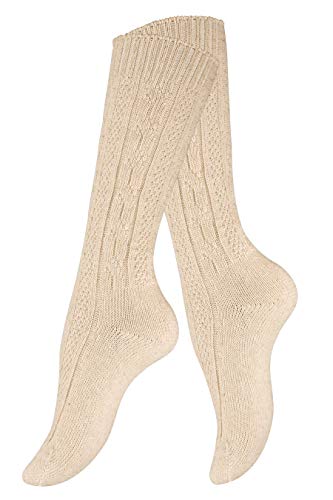 Cotton Prime Original Trachtensocken - Trachtenstrümpfe Unisex, Zopfmuster in Naturfarben aus Leinen-Baumwollgemisch von Cotton Prime