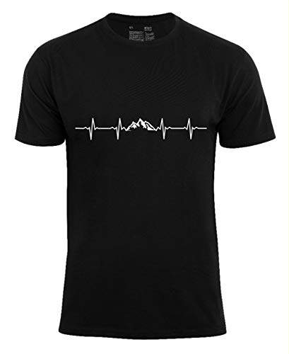 Herren T-Shirt Pulsschlag Berge, Männer Shirt Mountains Herzfrequenz, Schwarz, GR. XL von Cotton Prime