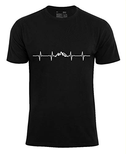 Herren T-Shirt Pulsschlag Berge, Männer Shirt Mountains Herzfrequenz, Schwarz, GR. XXL von Cotton Prime