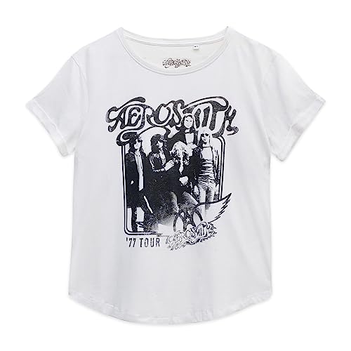 Cotton Soul Aerosmith 77 Tour Damen Modisches T-Shirt, Vintage Weiß, LRG von Cotton Soul
