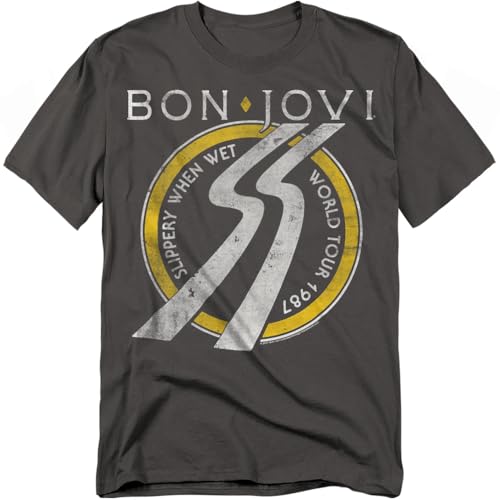 Cotton Soul Bon Jovi Slippery When Wet World Tour Unisex-T-Shirt, Anthrazit, anthrazit, L von Cotton Soul