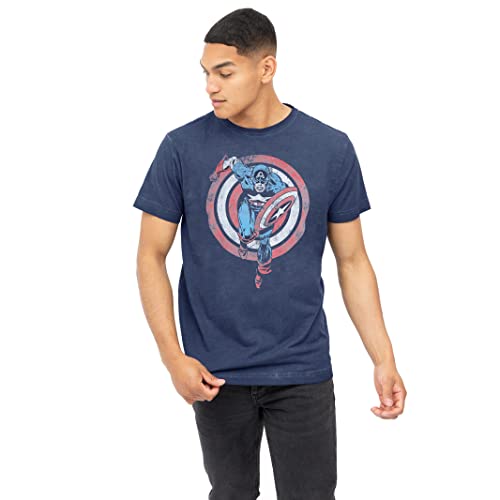 Cotton Soul Captain America Marvel - Shield Charge - Herren Vintage Wash T-Shirt, Vintage Navy, S von Cotton Soul