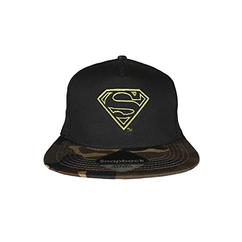 Cotton Soul DC Comics Superman Outline Snapback Cap, Schwarz/Camo, Einheitsgröße, Schwarz / Camoufalge, Einheitsgröße von Cotton Soul