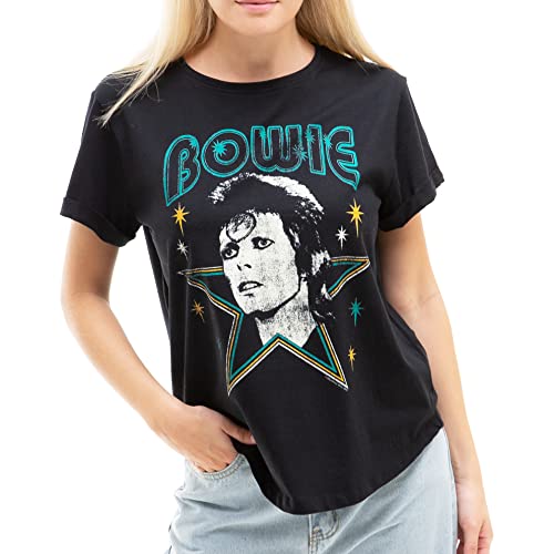 Cotton Soul David Bowie - Star - Damen Fashion T-Shirt, Schwarz , Small von Cotton Soul